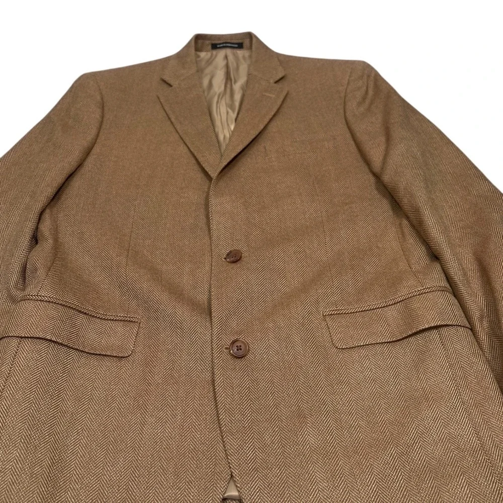 Lauren Ralph Lauren Blazer Men 42R Brown Herringbone Silk Wool Slim Blazer